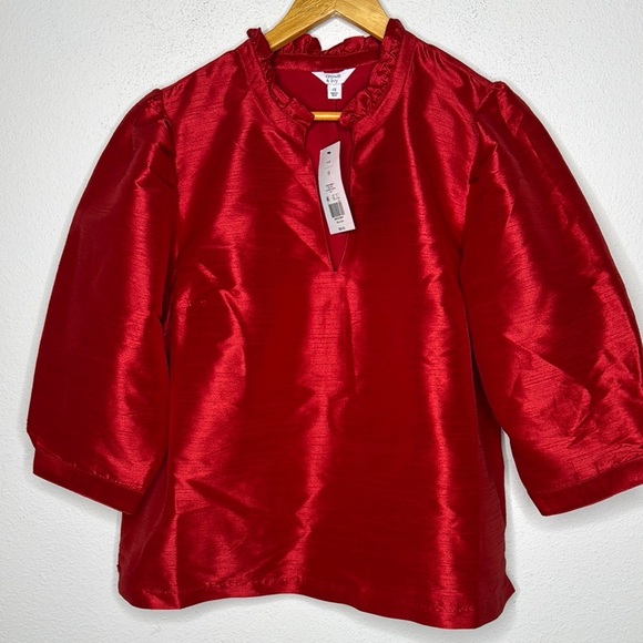 Crown & Ivy NWT plus size lined red puffy sleeve top 1X - Picture 3 of 7
